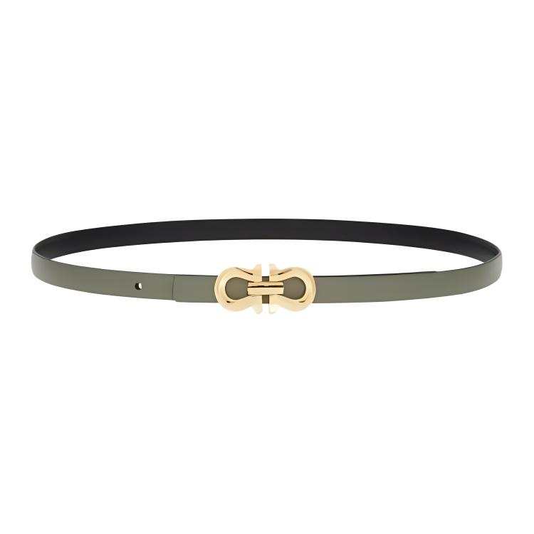 FERRAGAMO Leather Belts Women's Taupe/Black Width 1.5cm