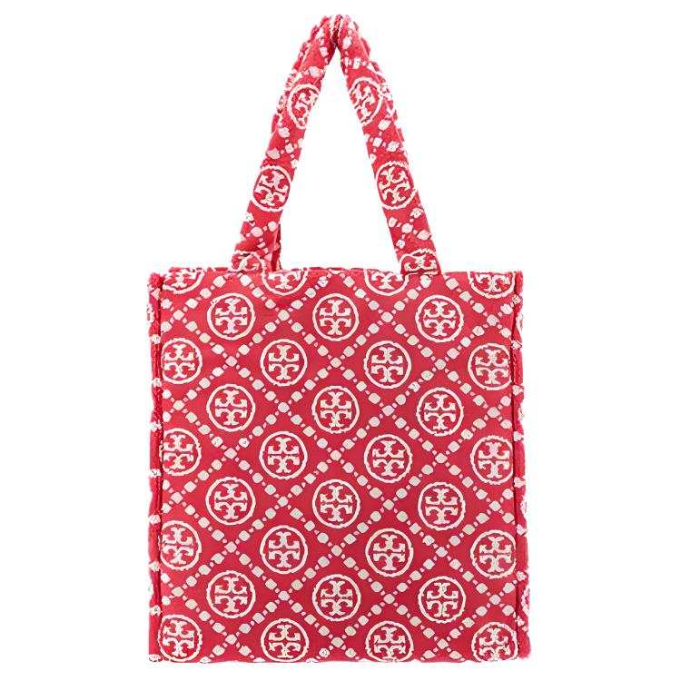 TORY BURCH T Monogram Cotton With Jacquard Tote Bag, Shopping Bag, Handbag, Shoulder Bag Women's Red