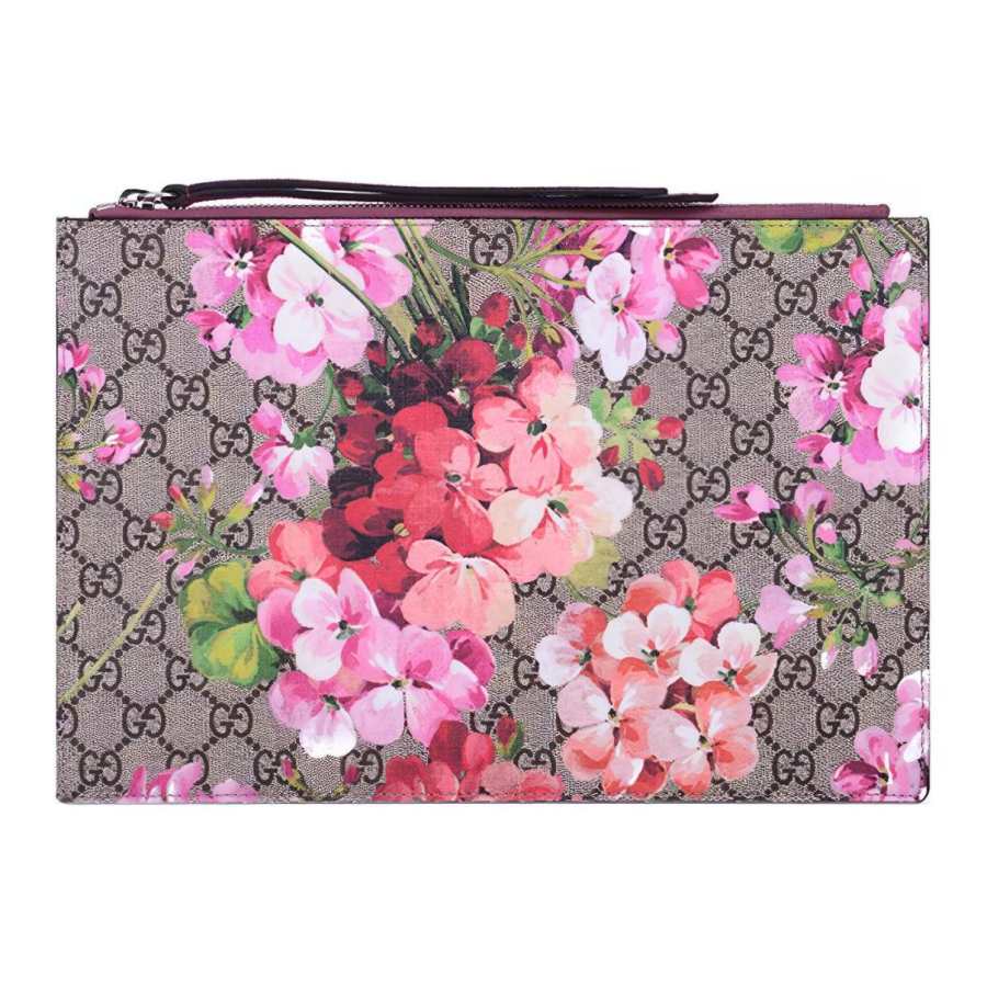 GUCCI GG Blooms PVC With Skin Clutch Large Women's Ebony/Pink