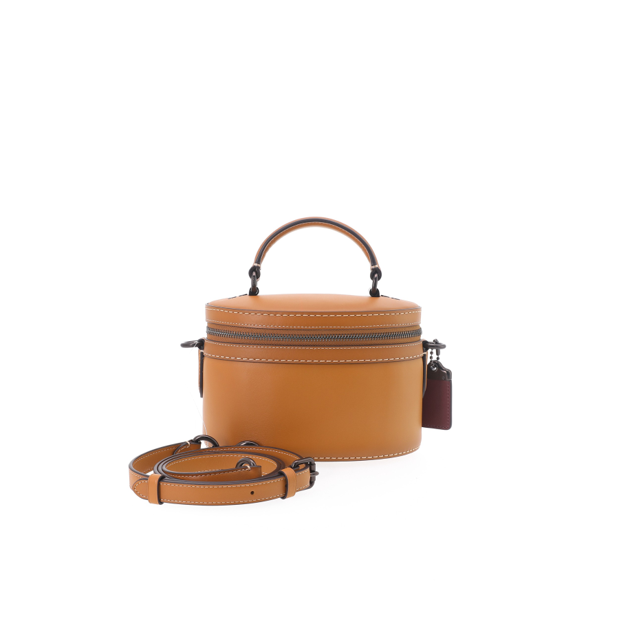 COACH Trail Leather Box Bag, One Shoulder Handbag, Crossbody Bag Women's Earthy Orange