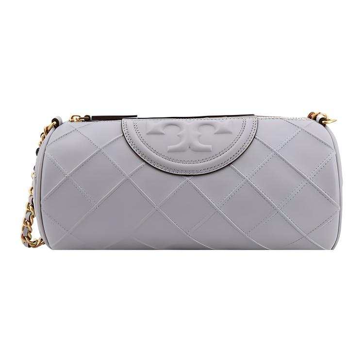TORY BURCH Fleming Sheepskin Cylinder Bag, Portable Crossbody Bag, Shoulder Bag Women's Light Gray