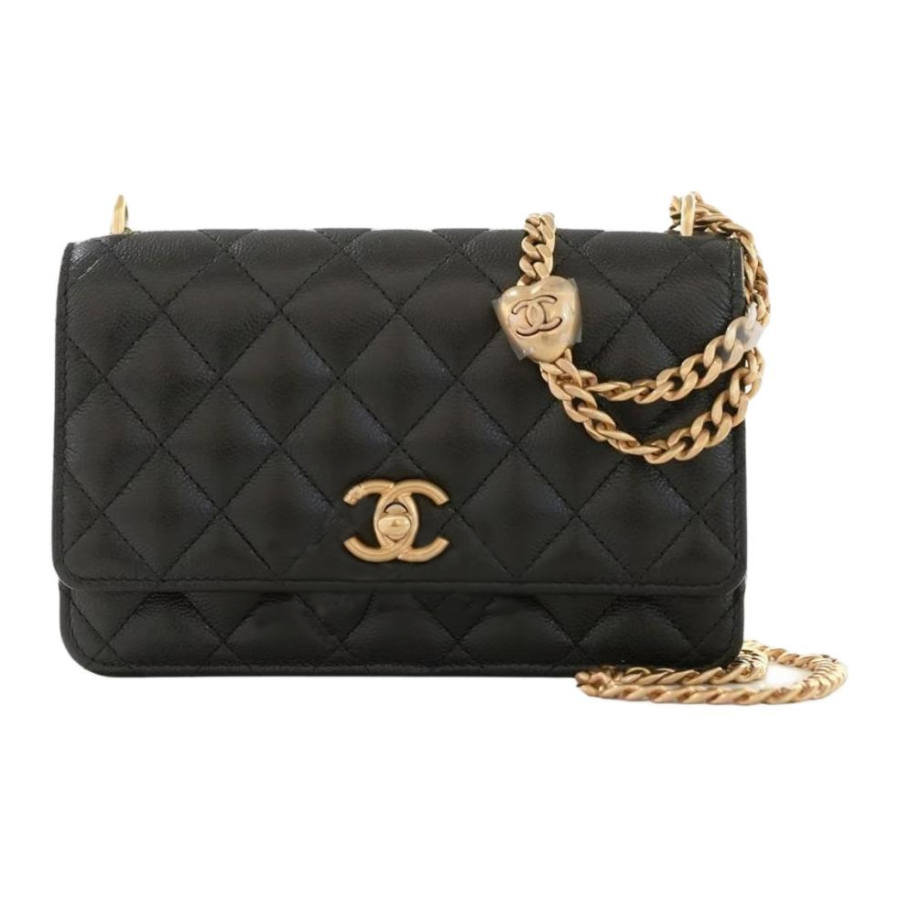 CHANEL Grain Cow Leather Material Vintage Gold Chain Shoulder Bag, Crossbody Bag Mini Women's Black