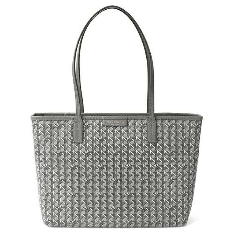 TORY BURCH Coated Canvas Combo Bag, Tote Bag, Shopping Bag, Handbag, Shoulder Bag Small Women's Gray Black