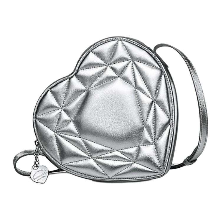 TIFFANY & CO. Return To Tiffany Collection Soft Leather Heart Shaped Bag, Shoulder Bag, Crossbody Bag Women's Silver