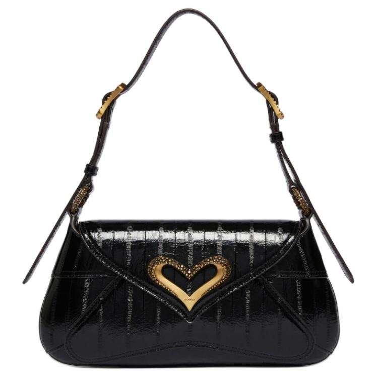 PINKO Patent Leather Portable Crossbody Bag, Shoulder Bag Women's Black
