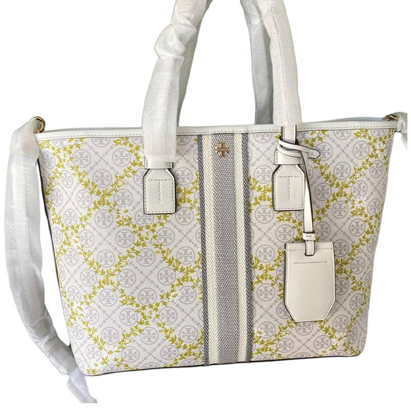 TORY BURCH T Monogram Leather Tote Bag, Shopping Bag, Handbag, Shoulder Bag Small Women's Ivory White