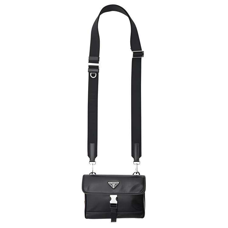 PRADA Leather One Shoulder Crossbody Cell Phone Pouch Unisex Black