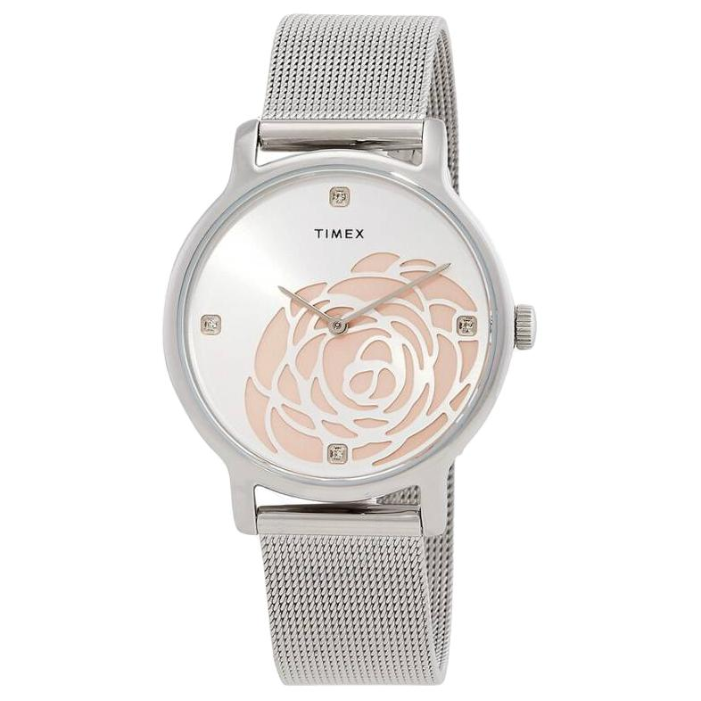 TIMEX Transcend Wrist Watches Quartz Movement Stainless Steel Strap 34mm Silver Dial Women's Watch 30m Water Resistant