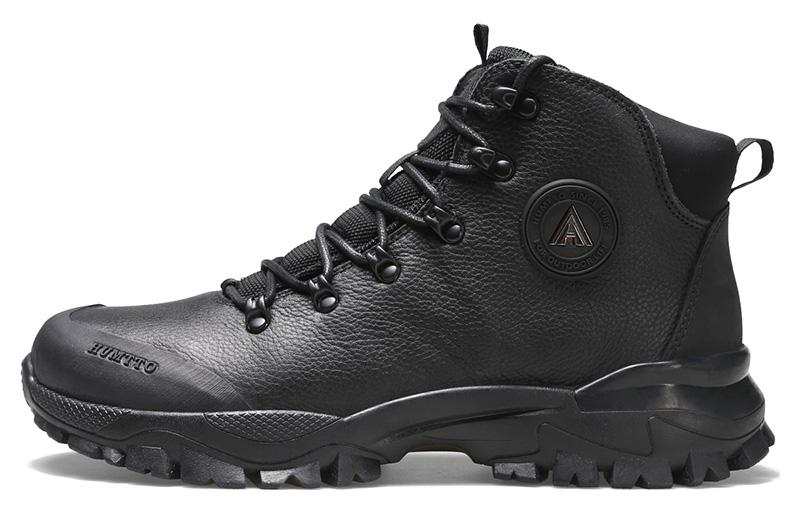 HUMTTO Cow Leather, Textile Fleece lined Slip Resistant Abrasion Resistant High top Outdoor Shoes Men's Black