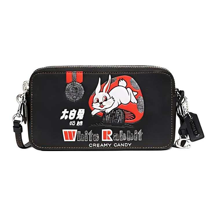 COACH Baymax Rabbit, Collaboration Kira Cow Leather Shoulder Bag, Crossbody Bag Small Women's Black