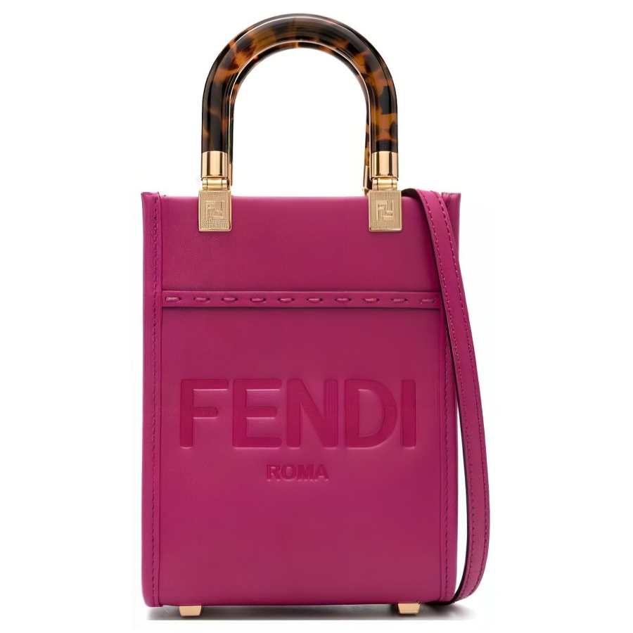 FENDI Sunshine Calfskin Tote Bag, Shopping Bag, Shoulder Bag, Crossbody Bag, Handbag Mini Women's Fuchsia