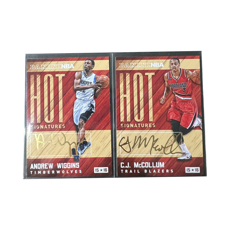 PANINI Timberwolves Team, Wiggins, McCollem, Gold Card Signature, Rare Card Sports Cards 2 Pcs