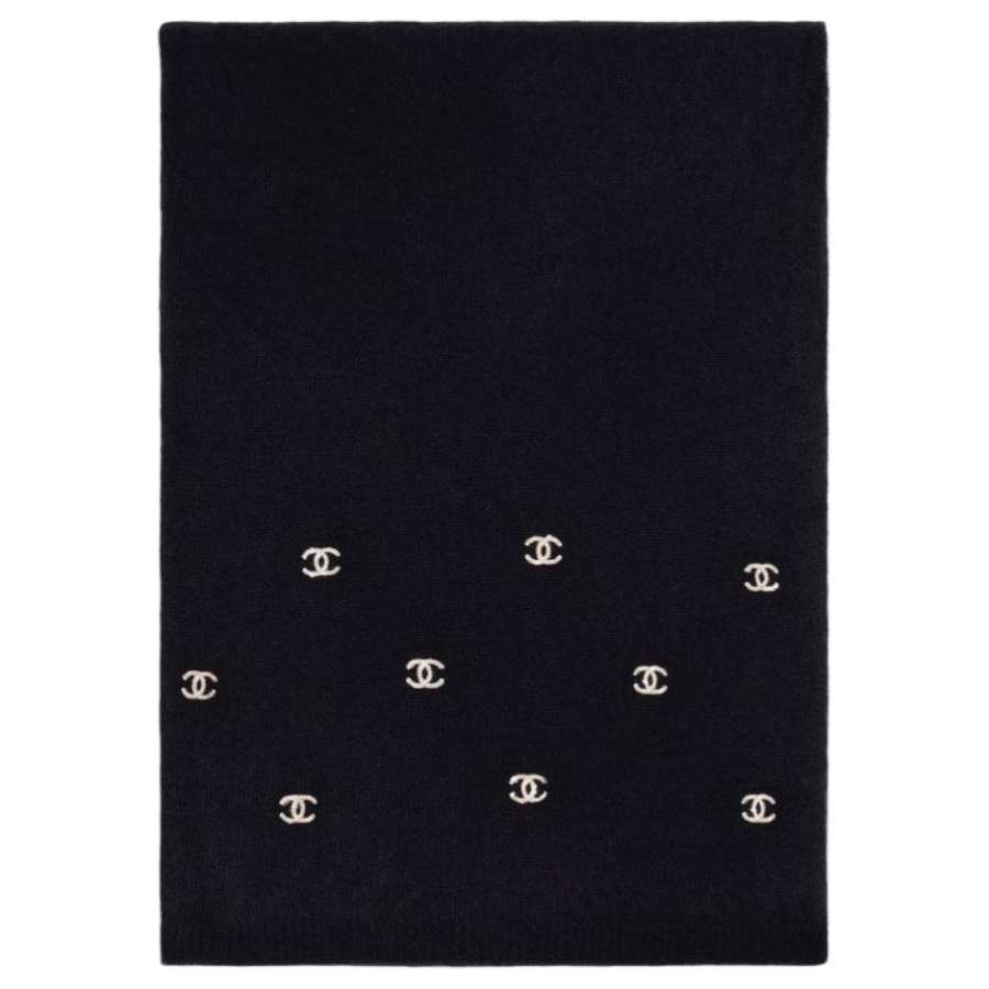 CHANEL Cashmere Knit Scarves Unisex Black