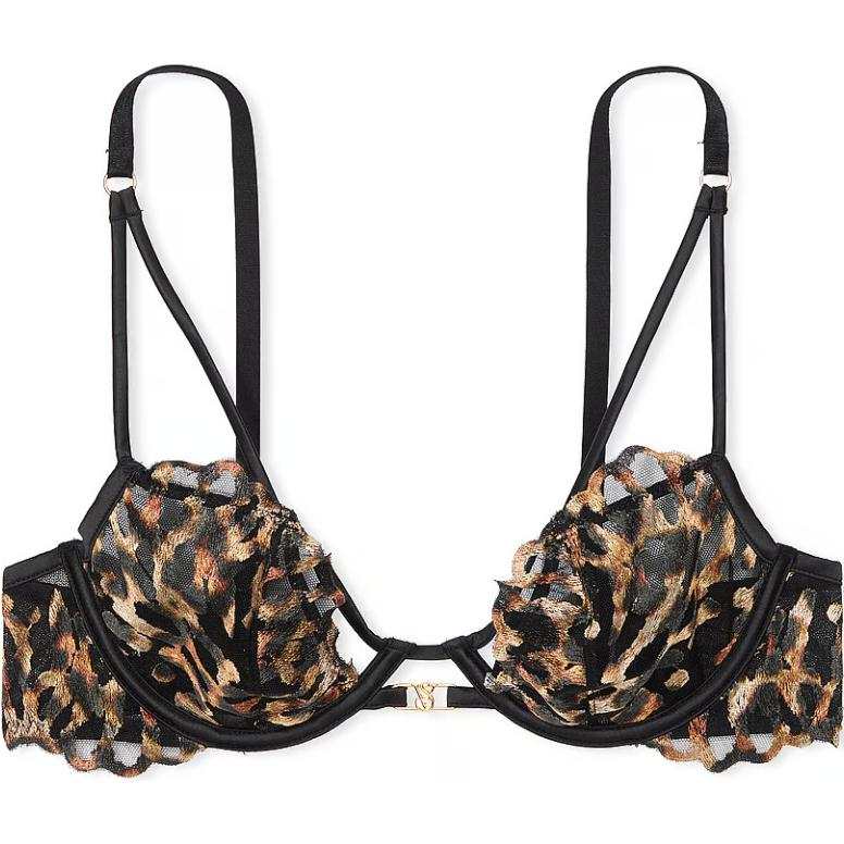 Victoria's Secret Very Sexy Leopard Embroidery Unlined Low Cut Demi Bra/BL Bra Women's Black Panther