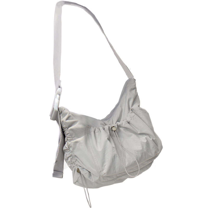 POY Nylon Fabric Crossbody Bag Regular Unisex Silver Gray