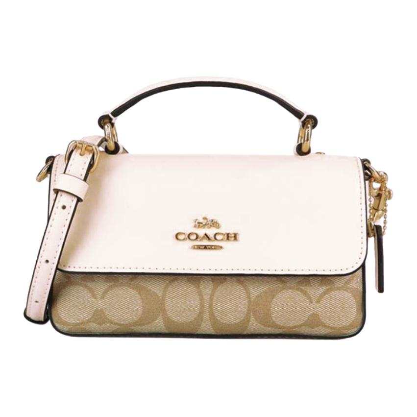 COACH Cow Leather Handbag, Shoulder Bag, Crossbody Bag Small Women's Khaki & Chalk White