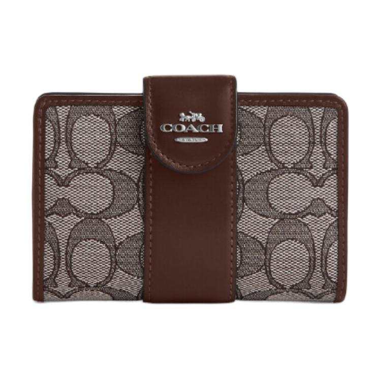 COACH Corner Zip Calfskin Wallet Women's Maple Red