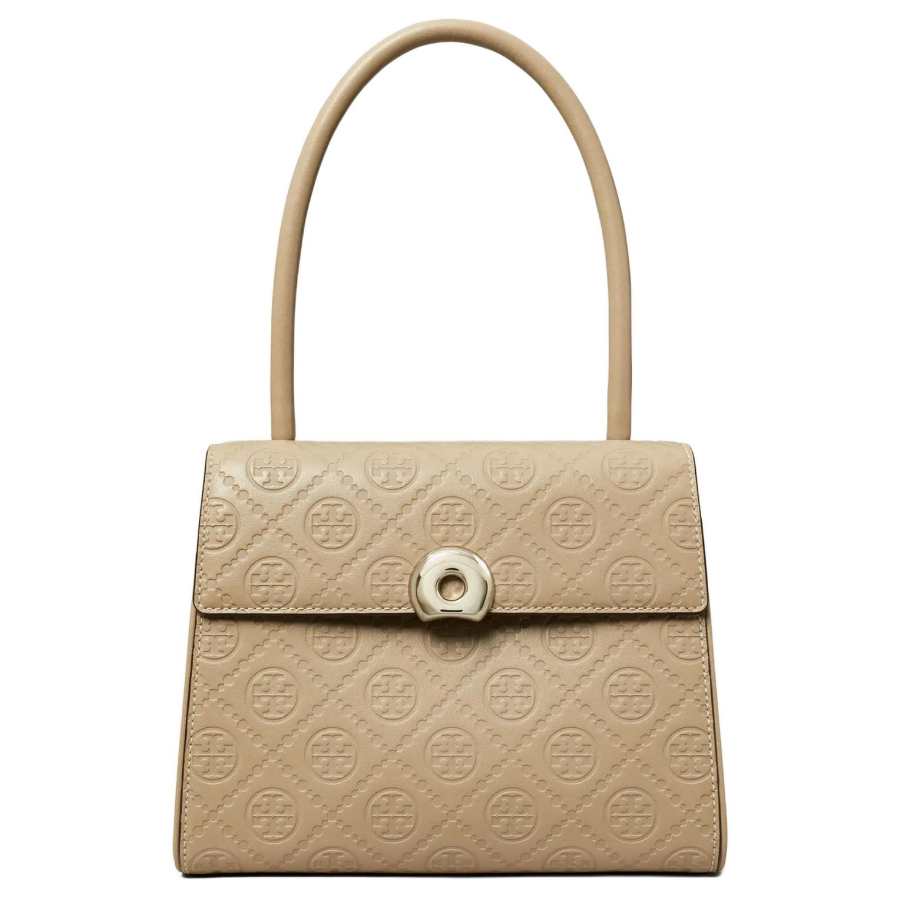 TORY BURCH T Monogram Leather One Shoulder Handbag Small Women's Clay Gray