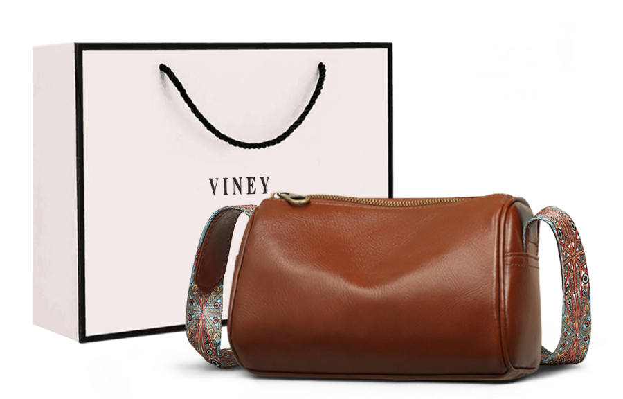 VINEY Cow Leather Crossbody Bags Large Women's Dark Brown