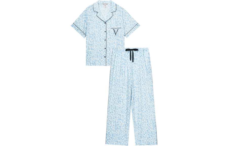 Victoria's Secret Pajama Set Women's Blue Leopard Print