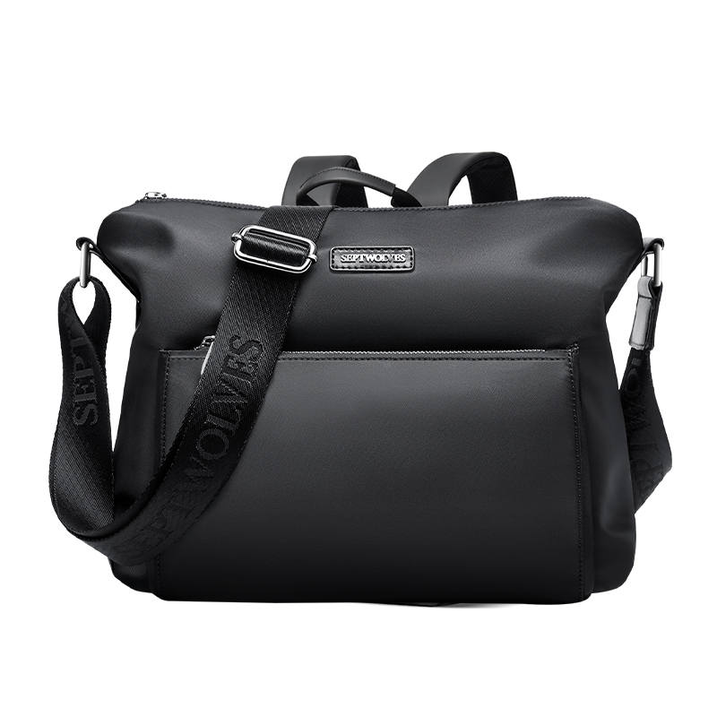 SEPTWOLVES Oxford Messenger Bag, QPL Shoulder Bag, Crossbody Bag Regular Men's Black