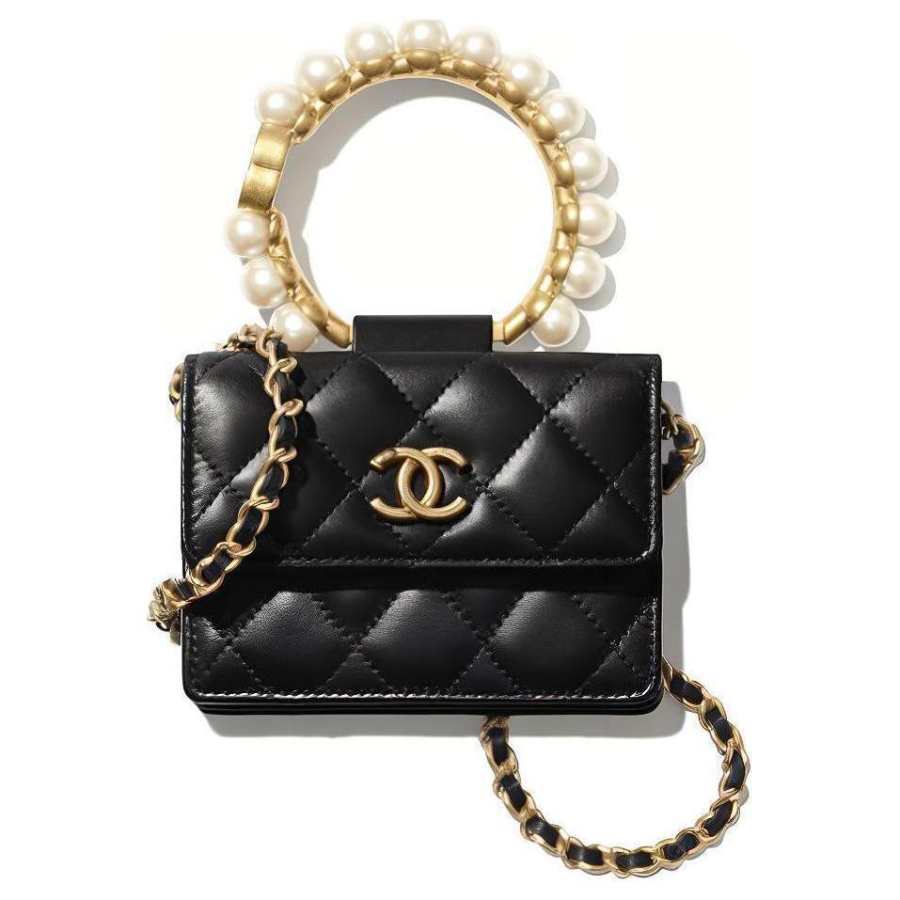 CHANEL Sheepskin Square Box Coin Purse, Shoulder Bag, Crossbody Bag, Handbag Small Women's Black