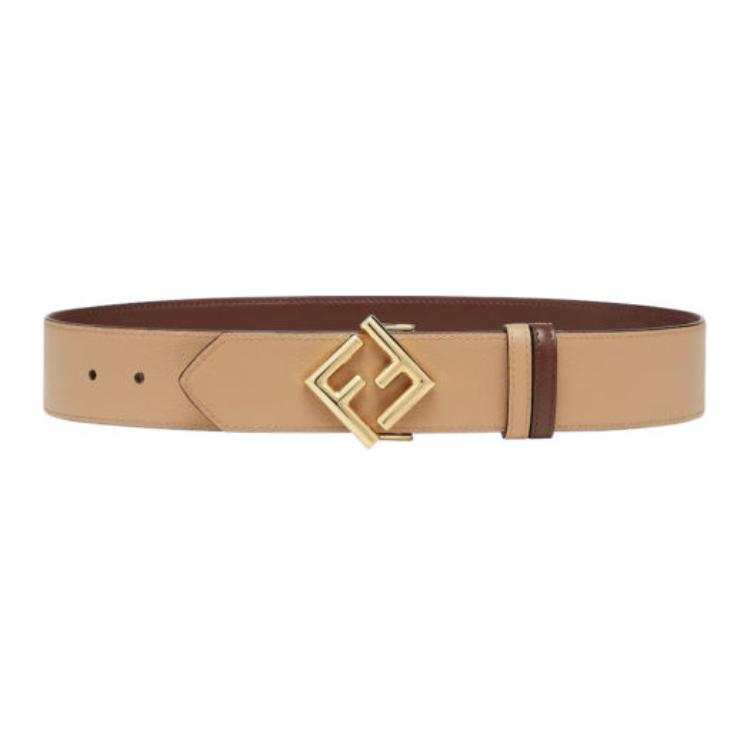 FENDI Metal Calfskin Leather Belts Women's Brown