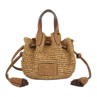 Anya Hindmarch Raffia & Capra Leather Shoulder Bag, Crossbody Bag, Handbag Small Women's Khaki Brown