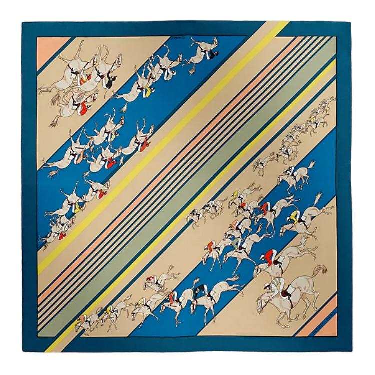 HERMES Mulberry Silk Scarves Women's Cobalt Blue
