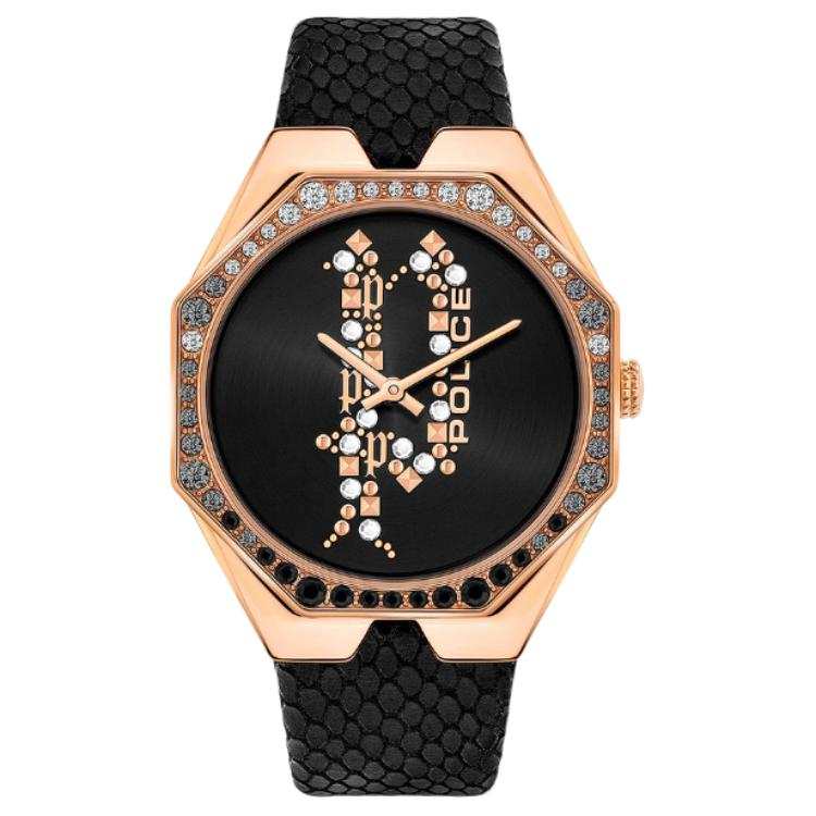 Police Moana Wrist Watches Quartz Movement Cow Leather Strap 35mm Black Dial Women's Watch 30m Water Resistant