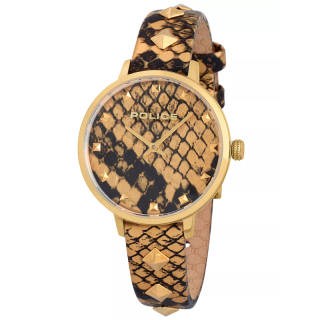 Police Wrist Watches Quartz Movement Cow Leather Strap 36mm Gold Dial Women's Watch 30m Water Resistant