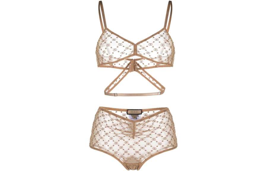 GUCCI Gg Star Embroidered Tulle Lingerie Set
