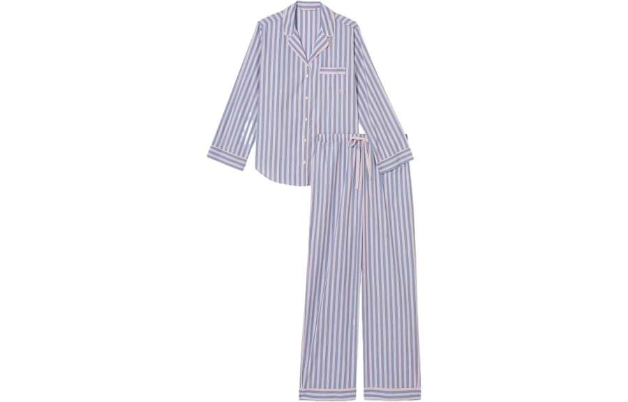 Victoria's Secret Cotton Long Pajama Set Pajama Set Women's Blue Pink