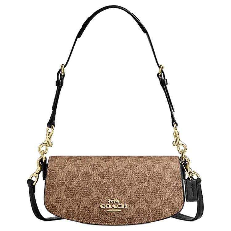 COACH Cow Leather With Artificial Leather Portable Crossbody Bag, Shoulder Bag Women's Brown Yellow