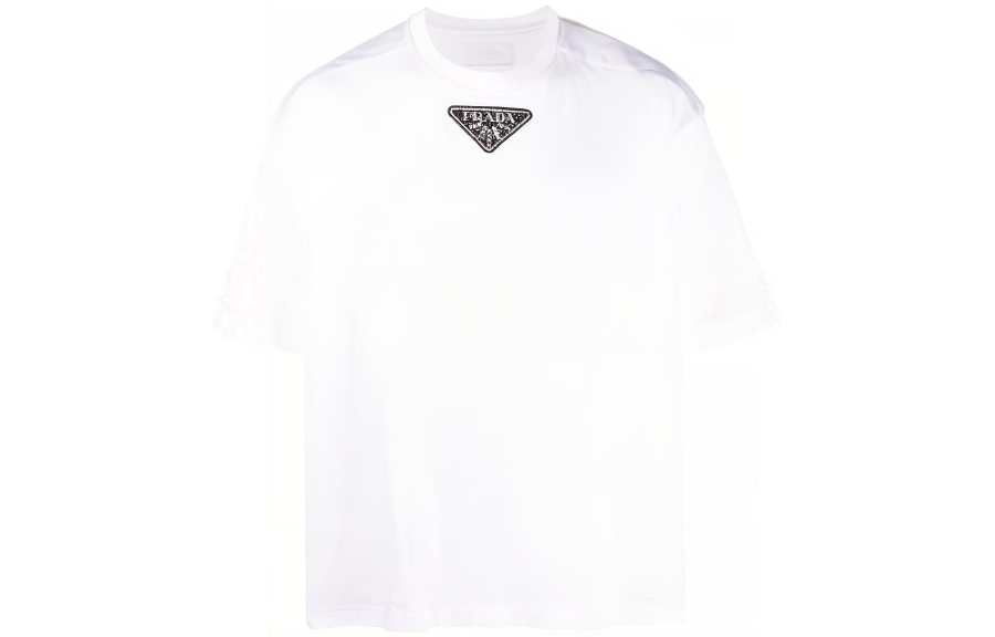 PRADA PRADA T Shirts Men's White Crew Neck Moderate Straight Fit