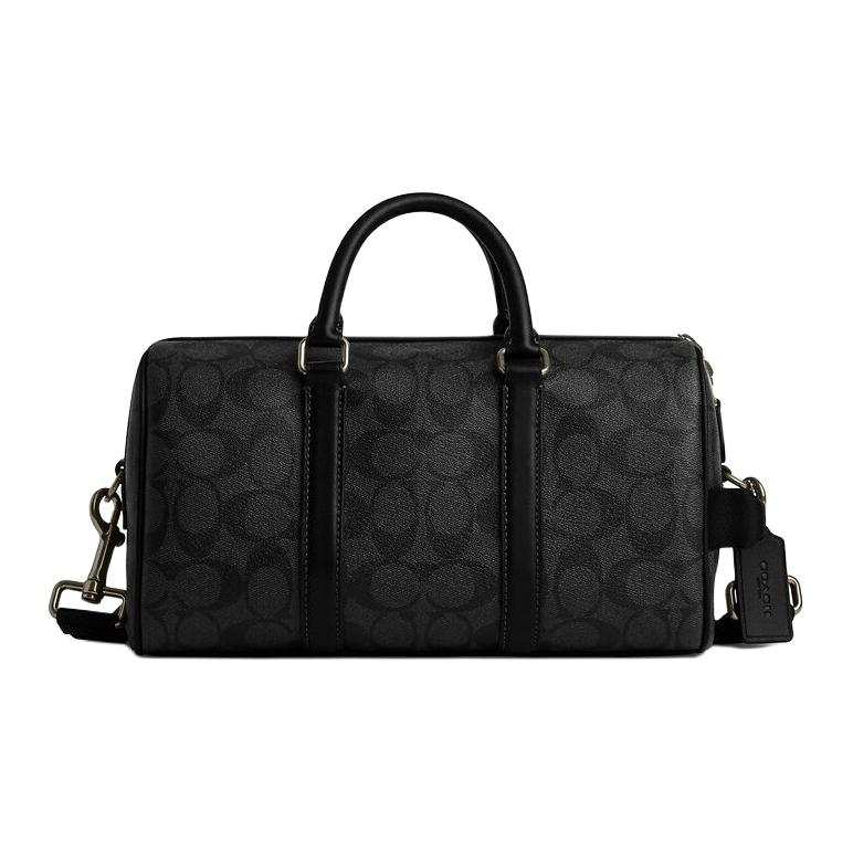 COACH Venturer Signature Coated Canvas With Smooth Calfskin Travel Bag Men's Black