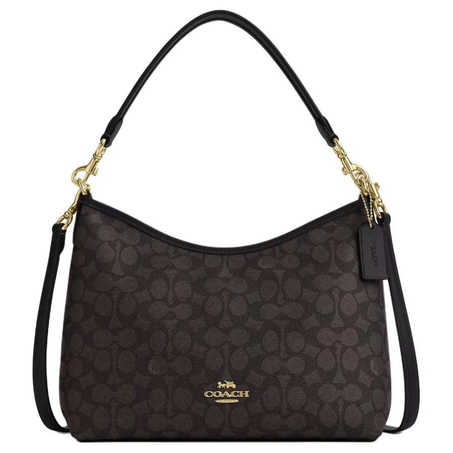 COACH Laurel Artificial Leather Crossbody Handbag, Shoulder Bag Large Women's Gold & Walnut Wood & Black