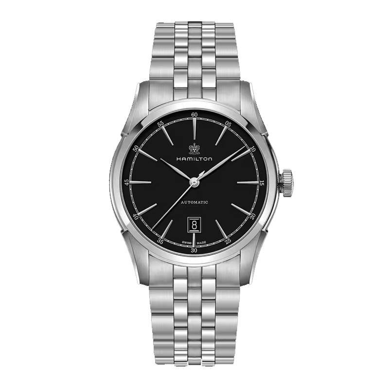 HAMILTON Automatic Mechanical Movement 50m Waterproof Unisex Watch 42mm Black Dial Stainless Steel Case