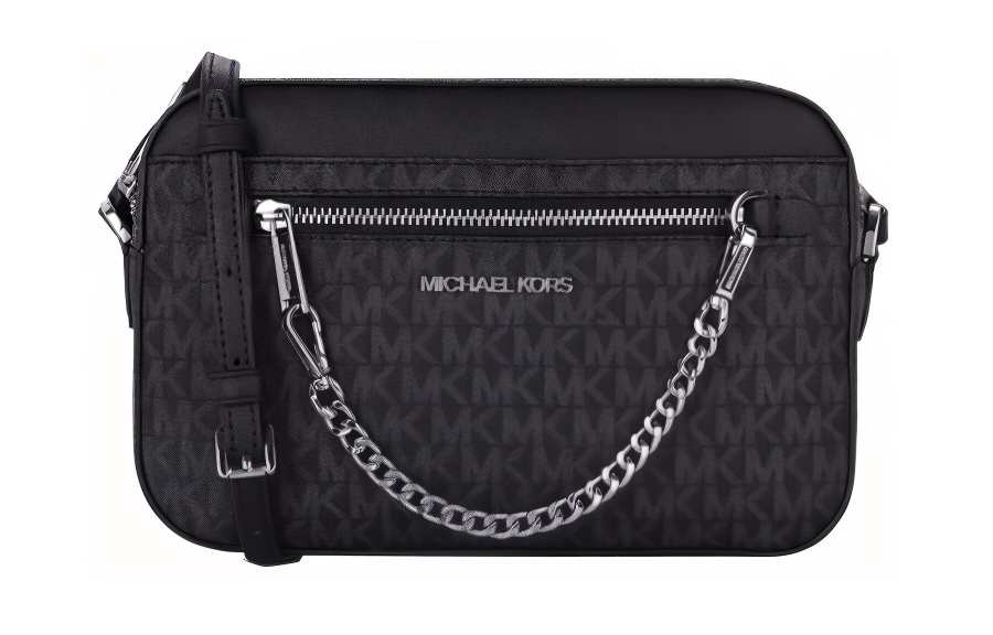 MICHAEL KORS Jet Set PVC With Leather Camera Bag, Crossbody Bag, Shoulder Bag Women's Black