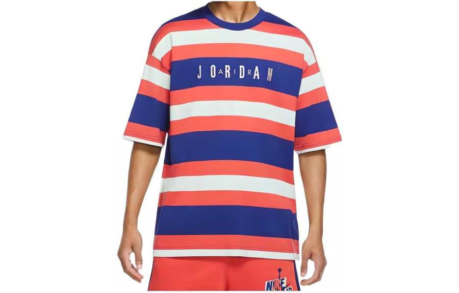Jordan Jordan T Shirts Men's Pink/Blue Crew Neck Moderate Straight Fit