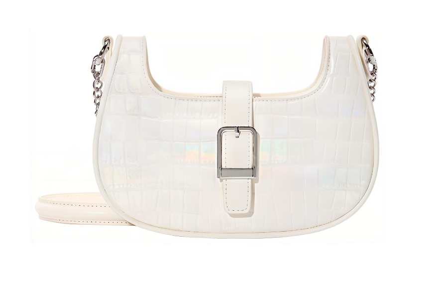 ONE TIME Pu Saddle Bag One Shoulder Regular Women's White/Black/Oat Milk/Ice Blue/Butter/Litchi Grain, White/Black/Blue