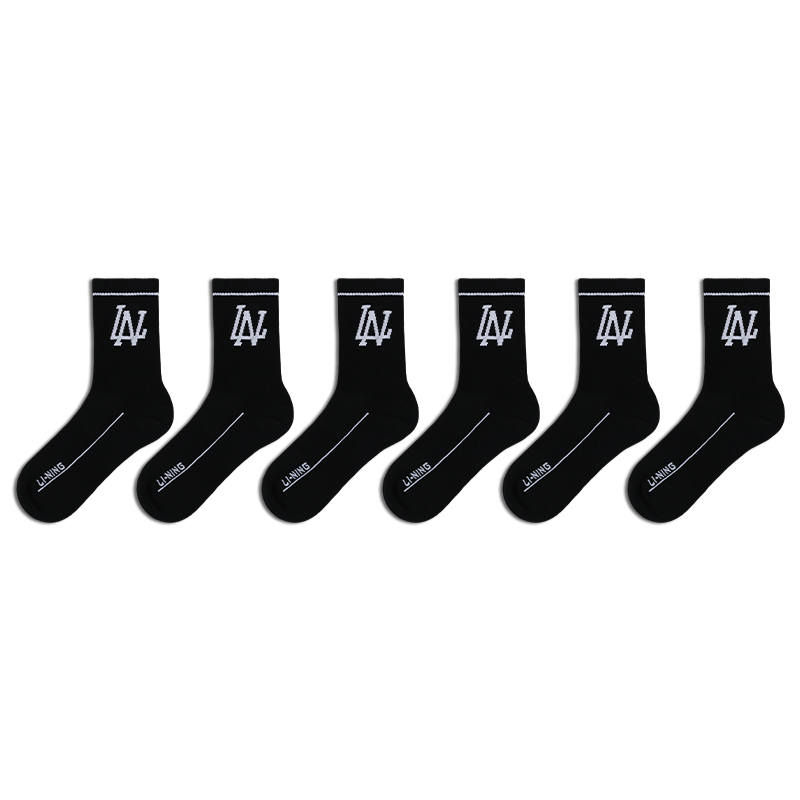 Li-Ning Li Ning Crew Socks Unisex 6 Pack Black