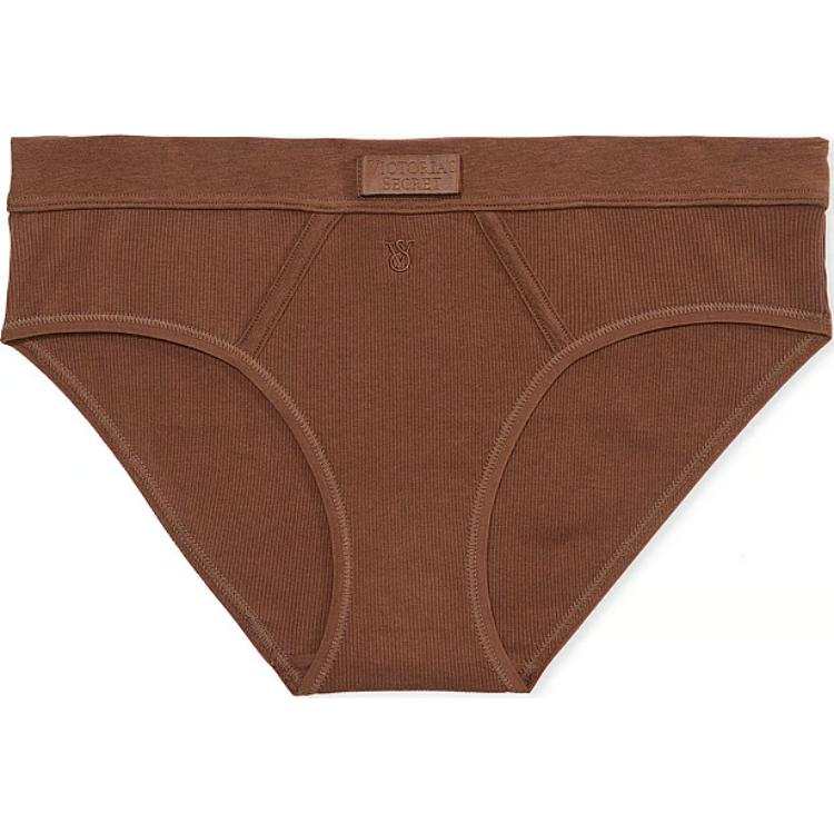 Victoria's Secret Cotton Logo Patch Cotton Hiphugger Panty/Mousse Underpants Women's 1 Pack Coffee