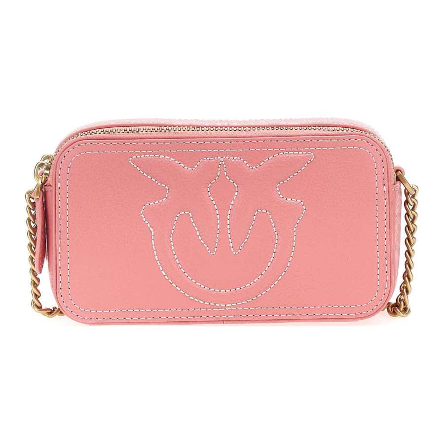 PINKO Calfskin Camera Bag, Crossbody Bag, Shoulder Bag Women's Pink