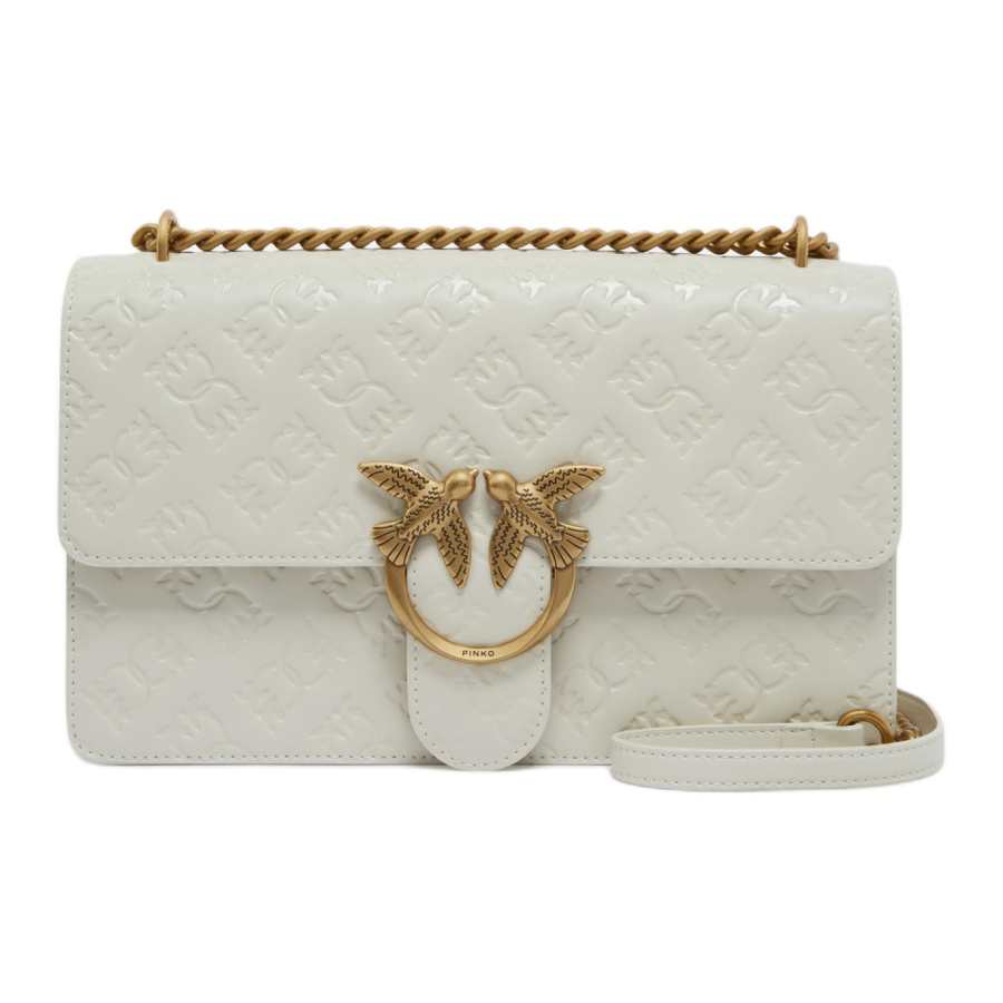 PINKO Love Bag Cow Leather Shoulder Bag, Crossbody Bag Women's White