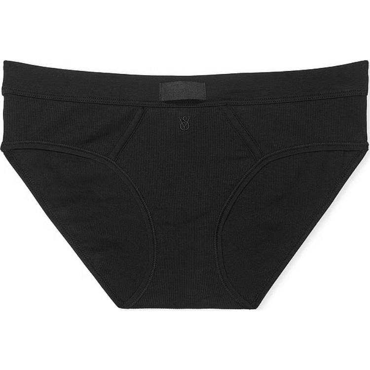 Victoria's Secret Cotton Logo Patch Cotton Hiphugger Panty/Black Underpants Women's 1 Pack Black