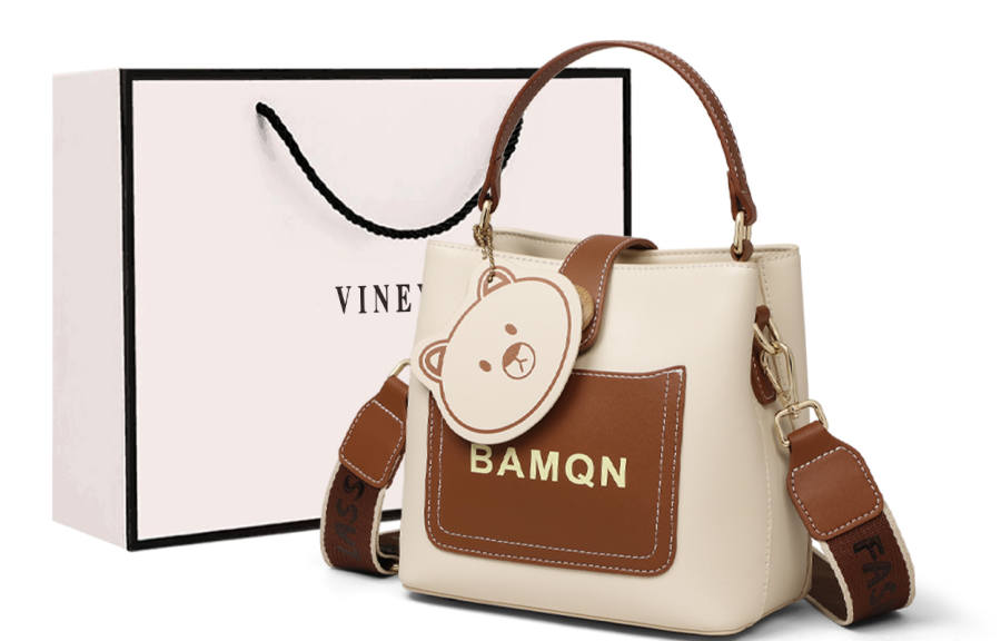 VINEY Cow Leather Handbag Large Women's White & Brown