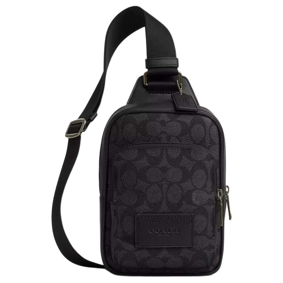 COACH RACER Coated Canvas With Smooth Calfskin Sling Bag, Shoulder Bag, Crossbody Bag Mini Men's Charcoal Gray