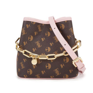 ELLE Synthetic Leather Small Bucket Crossbody Bag Mini Women's Pink/Tan