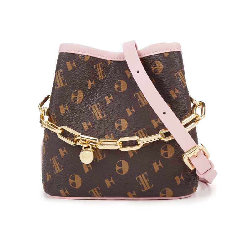 ELLE Synthetic Leather Small Bucket Crossbody Bag Mini Women's Pink/Tan